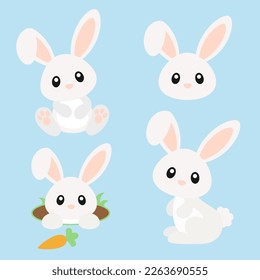 Cute Bunny Vector Set on Blue