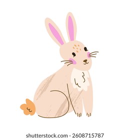 Cute bunny vector sticker. Pastel rabbit clipart isolated on white background. Easter and farm animals concept. 