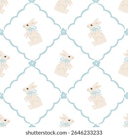 Cute bunny vintage style seamless pattern