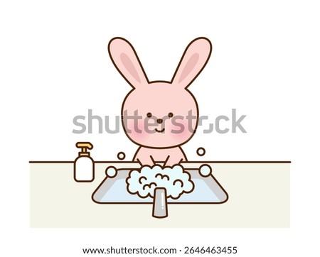 Cute Bunny Washing Hands – Hygiene Education Vector