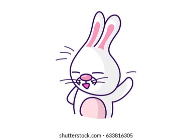 Cute Bunny waving  a hello. Vector Illustration. Isolated on white background.
