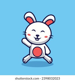 Cute Bunny Waving Vector Cartoon Illustration