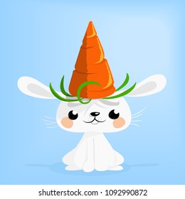 Cute bunny wearing a carrot hat vector 