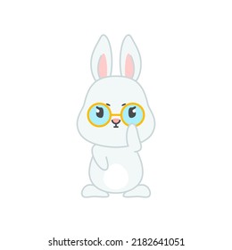Cute bunny wearing eyeglasses. Flat cartoon illustration of a funny teacher rabbit isolated on a white background. Vector 10 EPS.
