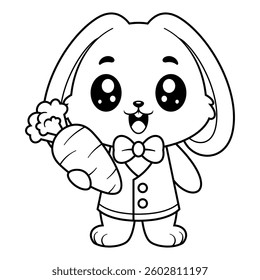 Cute bunny wearing food waitress outfit, for coloring