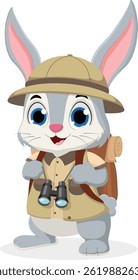 Cute bunny wearing safari explorer clothes cartoon character