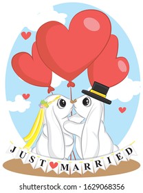 Cute Bunny Wedding card just married 