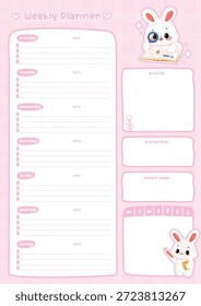 Vertical de planificador semanal de conejito lindo