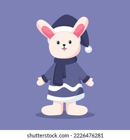 Cute Bunny at Winter Character Design Illustration