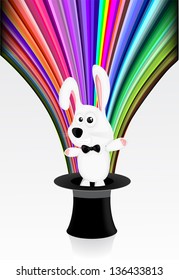 Cute bunny in a wizard hat with rainbow background eps10