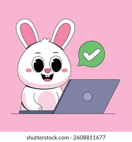 Cute bunny working with laptop