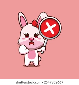 Cute bunny with wrong sign cartoon vector illustration. mascot cartoon character vector illustration. design element suitable for poster, brochure, web, mascot, sticker, logo and icon.