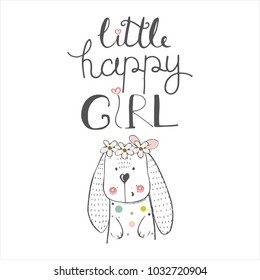 Cute Bunny.cartoon hand drawn vector illustration. Can be used for baby t-shirt print, fashion print design, kids wear, baby shower celebration greeting and invitation card.