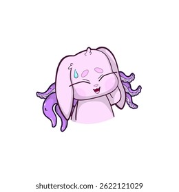 Cute bunny-octopus hybrid character with an awkward, nervous smile and a slightly embarrassed expression.