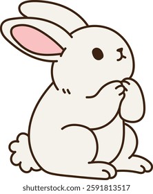 A cute bunny's pose. minimal line art vector illustration.