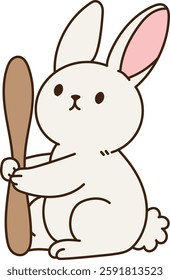 A cute bunny's pose. minimal line art vector illustration.