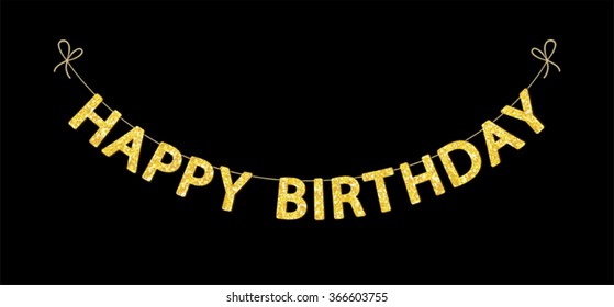 Cute bunting as festive glitter letters Happy Birthday for your decoration