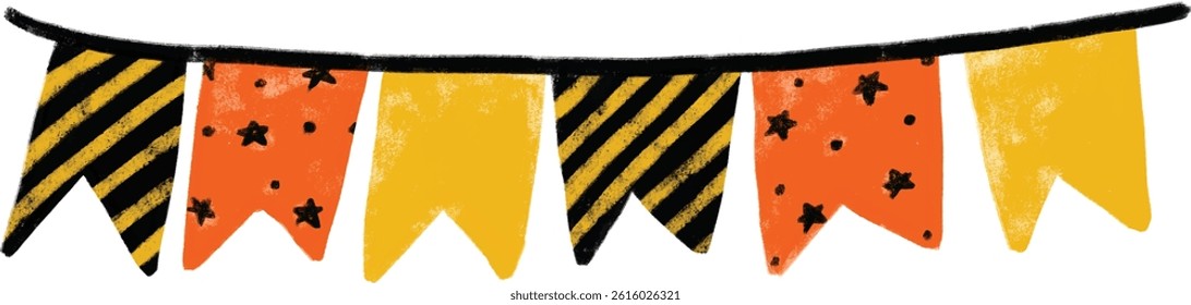 cute bunting flags in construction site kids boy birthday party celebration theme orange black yellow colorful bright vibrant color heavy machinery digger crane clipart cutout vector