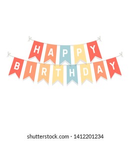 Cute bunting flags with letters Happy Birthday isolated on white background.