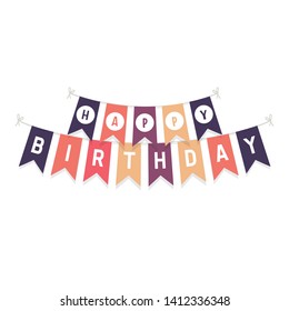 Cute bunting flags with letters Happy Birthday isolated on white background.