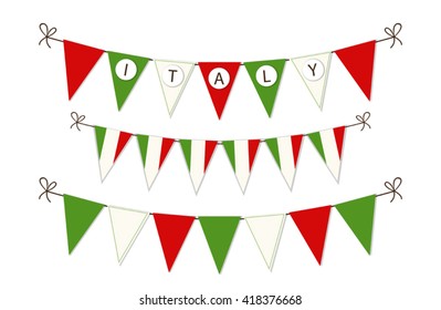 Cute bunting flags with letters in traditional colors of Italy, can be used as decorative elements for Republic Day, Independence Day etc