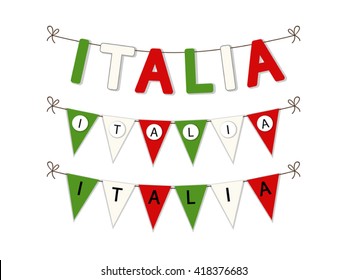 Cute bunting flags with letters in traditional colors of Italy, can be used as decorative elements for Republic Day, Independence Day etc