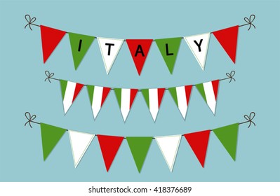 Cute bunting flags with letters in traditional colors of Italy, can be used as decorative elements for Republic Day, Independence Day etc