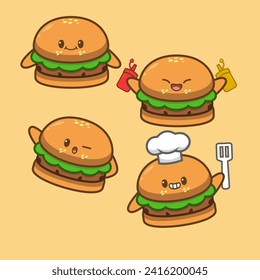 Cute Burger Cartoon Character Graphics