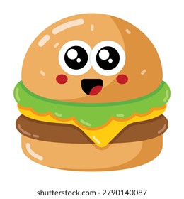 Cute Burger Cartoon Icon Isolated on white Background