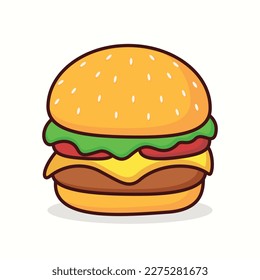 Ilustración vectorial del icono de la caricatura de la hamburguesa. Delicioso cheeseburger Icono de comida, adecuado para ícono, logotipo, pegatina, clipart