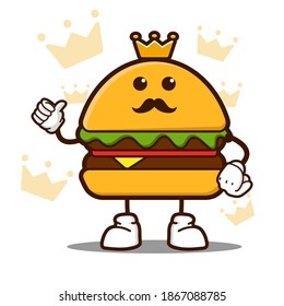 cute burger cartoon mascot character funny expression showing thumb up