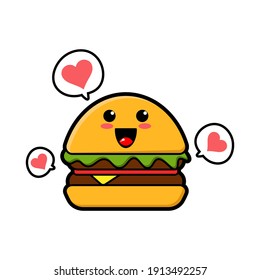 cute burger cartoon mascot character funny expression fall in love 