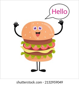 Cute burger cartoon with various activities. Modern style vector illustration. Isolated on a white background.