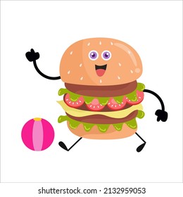 Caricatura de burger con diversas actividades. Ilustración vectorial de estilo moderno. Aislado sobre un fondo blanco.
