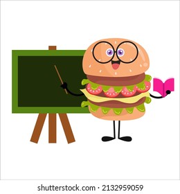 Caricatura de burger con diversas actividades. Ilustración vectorial de estilo moderno. Aislado sobre un fondo blanco.