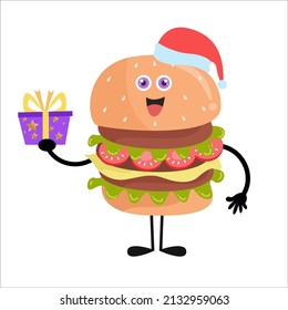 Cute burger cartoon with various activities. Modern style vector illustration. Isolated on a white background.