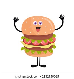 Cute burger cartoon with various activities. Modern style vector illustration. Isolated on a white background.