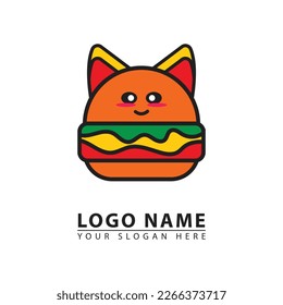 cute burger cat vector logo icon. Abstract vector graphics simple elegant flat illustration style.