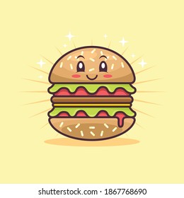 Cute burger character cartoon illustration flat design