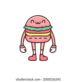 Ilustración del carácter de la hamburguesa con tiras. Gráficos vectoriales para impresiones de camisetas y otros usos.