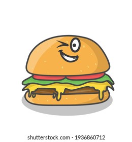 Cute burger character vector template design illustration