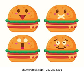 Cute burger emoticons icons collection