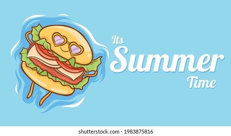 burger lindo flotando relájese con una pancarta de saludo de verano