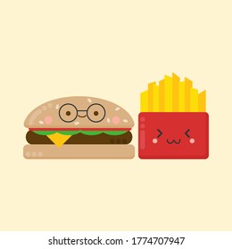 Cute burger and fries character 