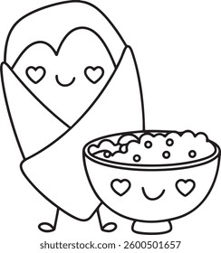Cute Burger and Fries Coloring Page – Fun Kawaii Fast Food Illustration – Easy Printable Outline Art for Kids and Adults – Adorable Cartoon Meal Drawing