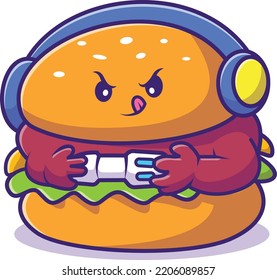 Cute Burger Gaming Headphone Vector Illustration Stock Vector (Royalty ...