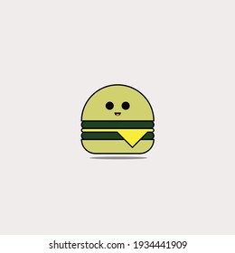 Cute burger Illustration, happy face icon. food vector icon modern and simple flat symbol for graphic in trendy flat design style.