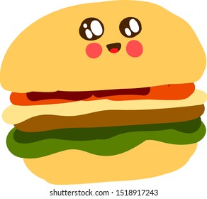 Cute burger, illustration, vector on white background.