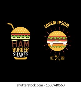 cute burger logo on black background