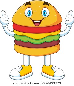 Cute burger mascot cartoon smiling